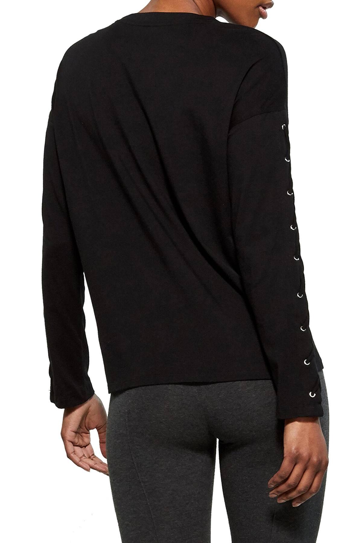 DKNY Sport Black Long Lace-Up Sleeves Modal T-Shirt