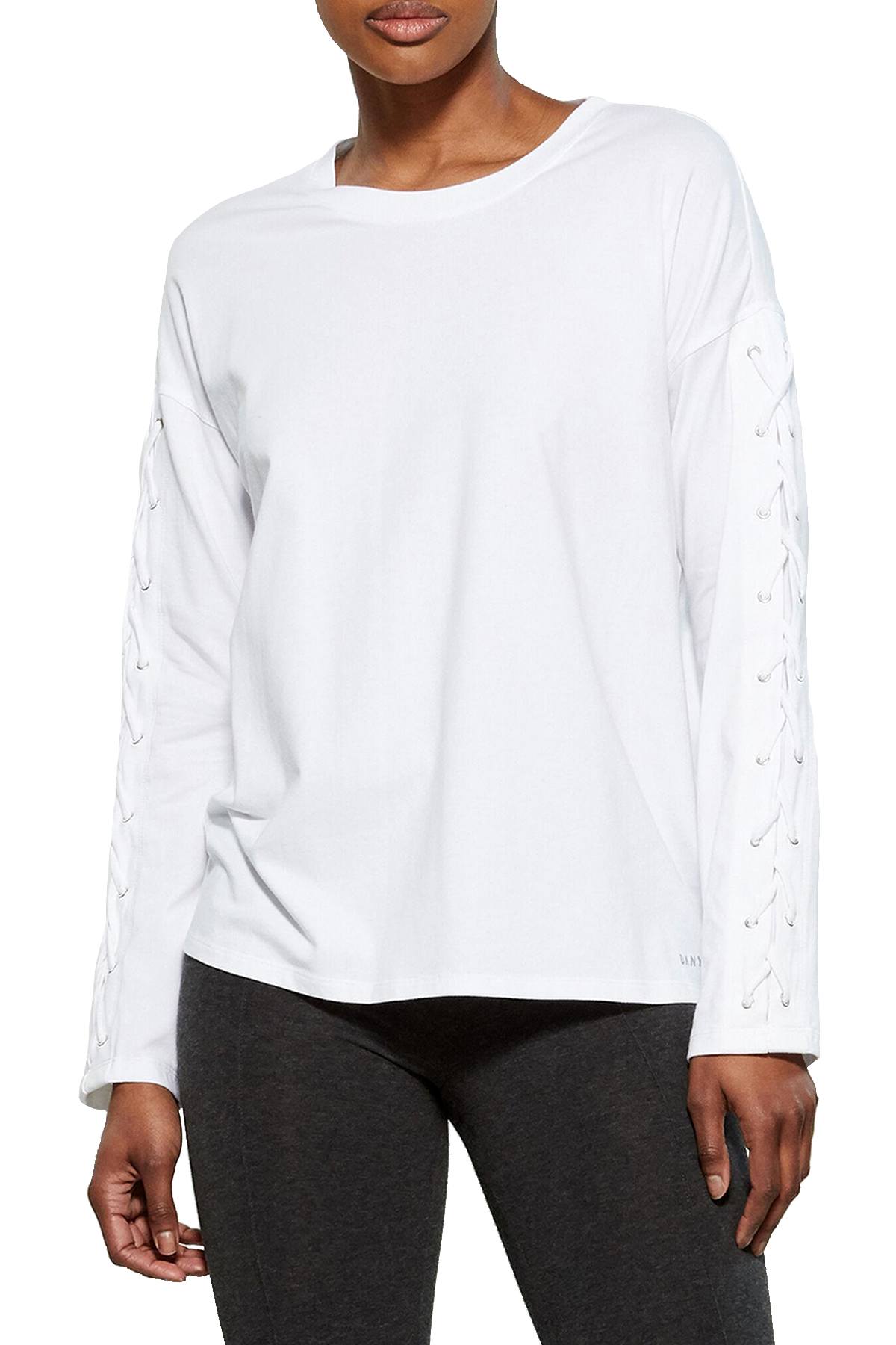 DKNY Sport White Long Lace-Up Sleeves Modal T-Shirt
