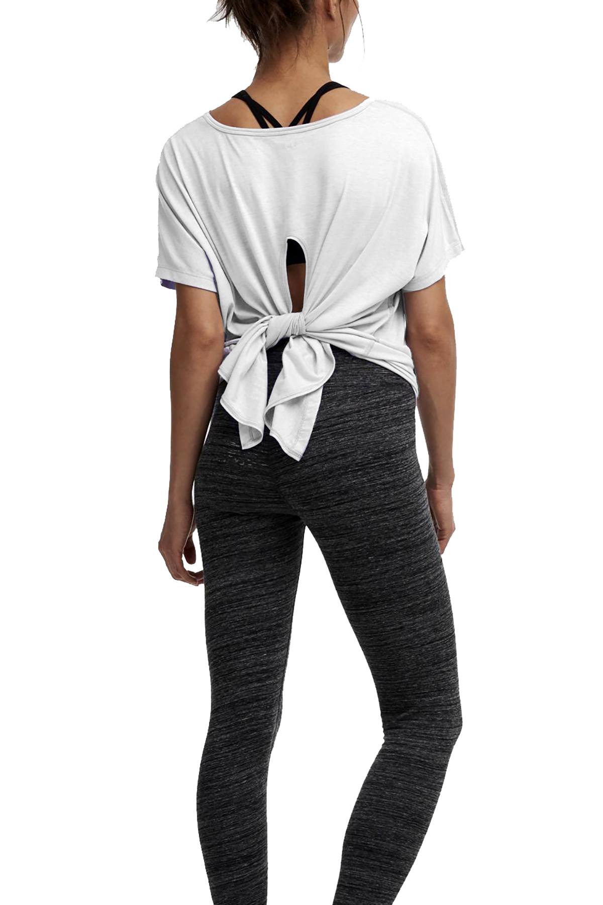 DKNY Sport White Tie-Back V-Neck Tee