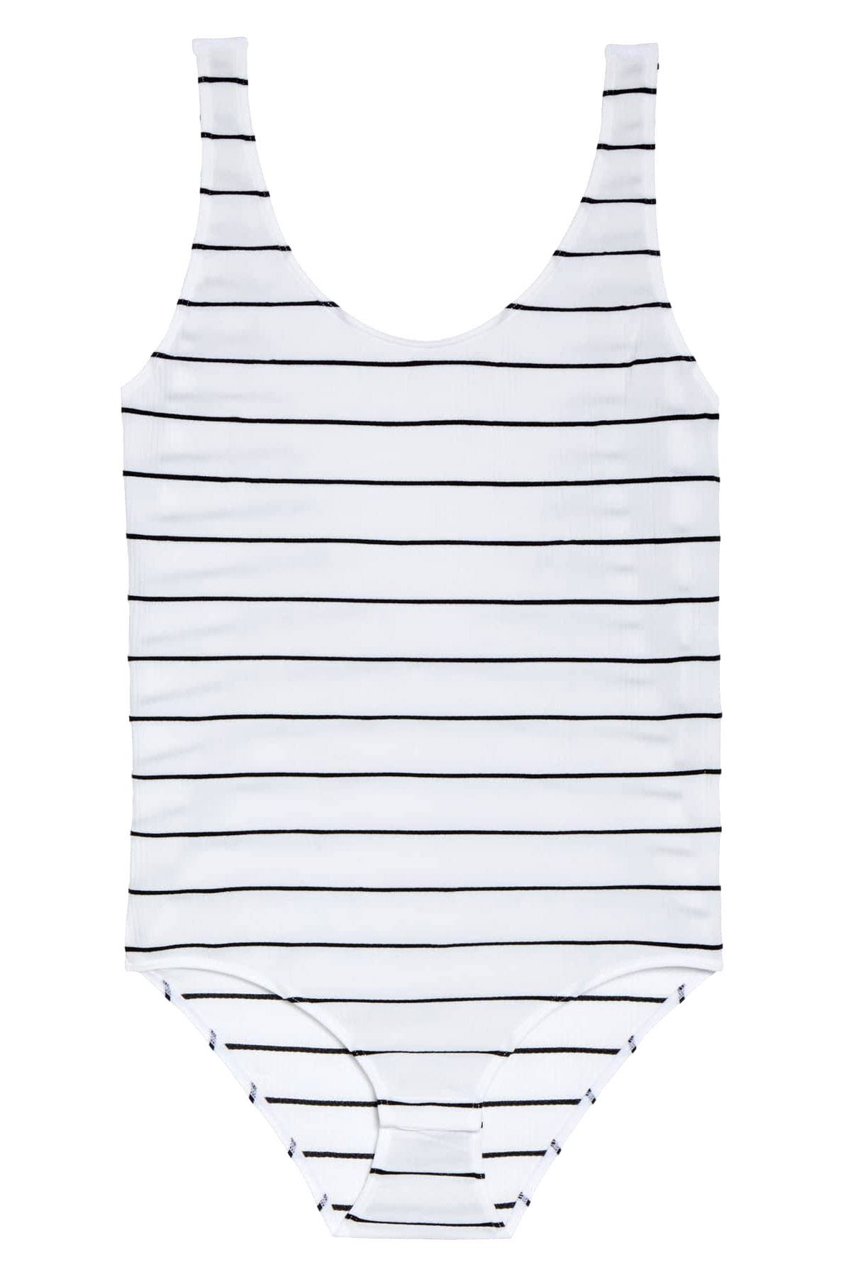 DKNY White/Black Stripe Seamless Litewear Scoopback Bodysuit