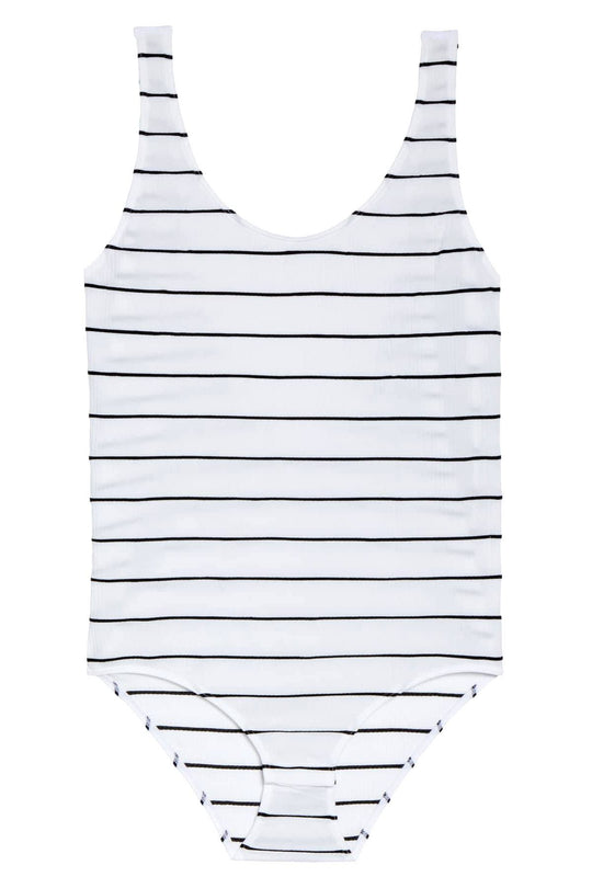 DKNY White/Black Stripe Seamless Litewear Scoopback Bodysuit