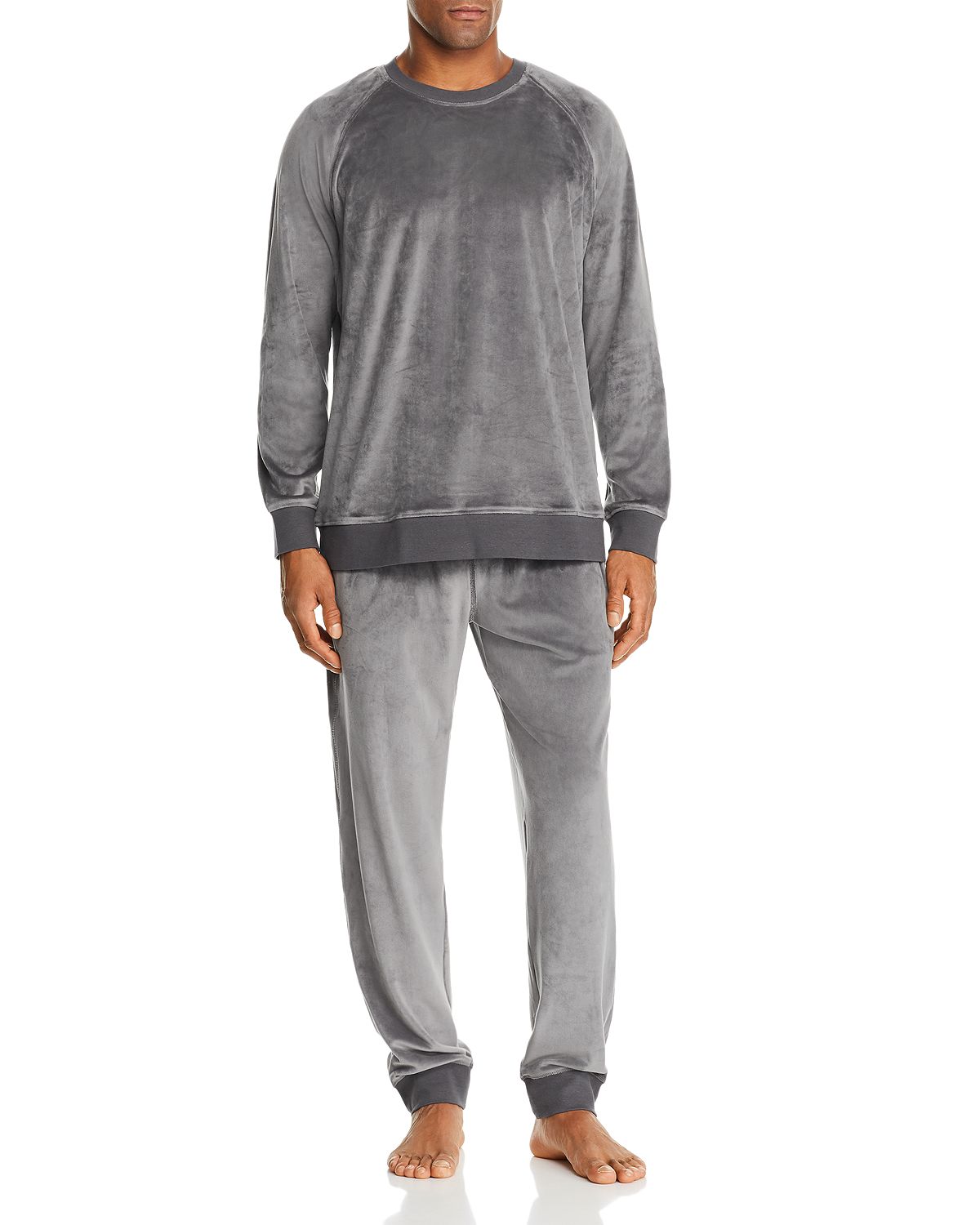 Daniel Buchler Long-sleeve Velour Lounge Sweatshirt Gray