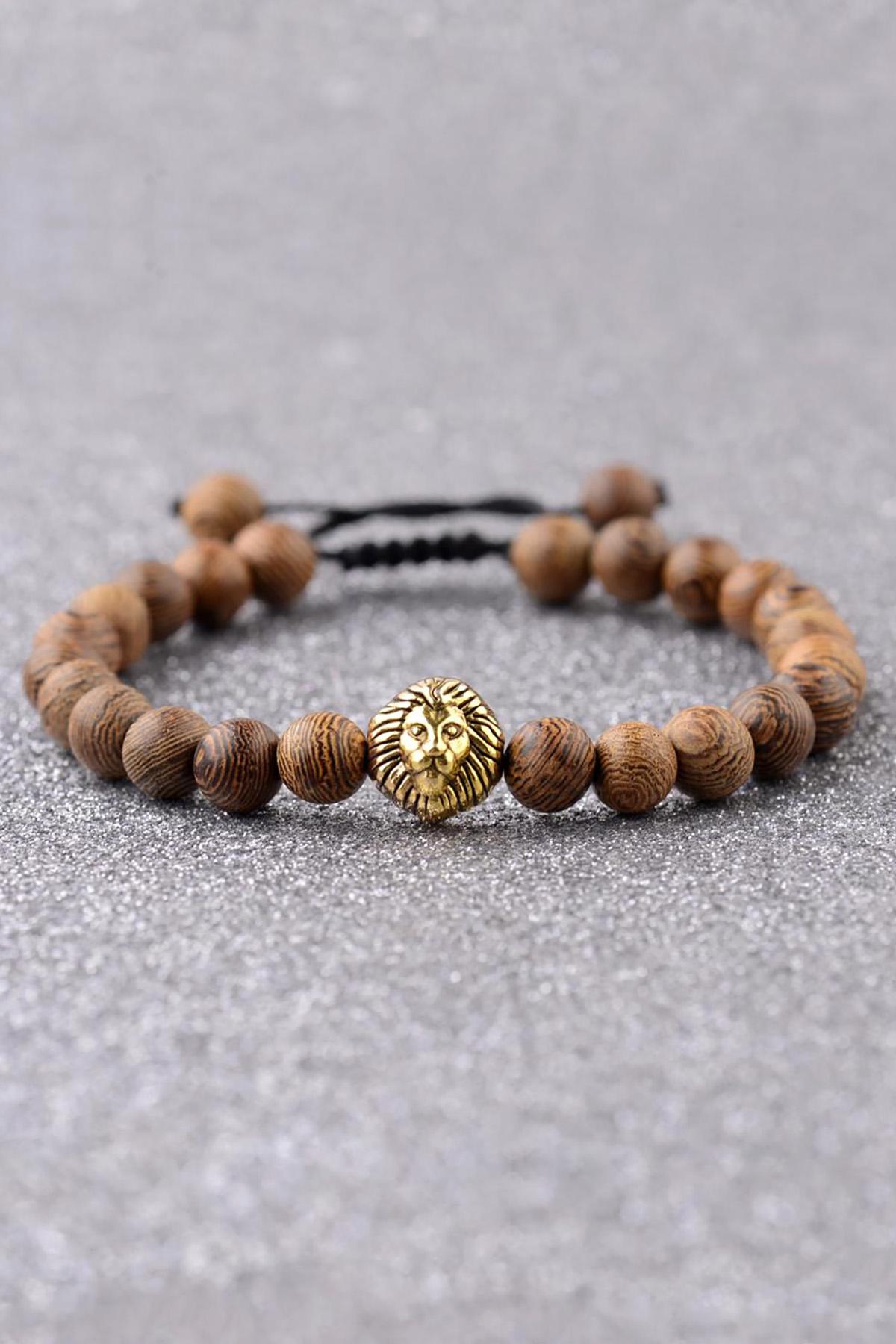 Dark Sandalwood Golden Lion Adjustable Meditation Bracelet