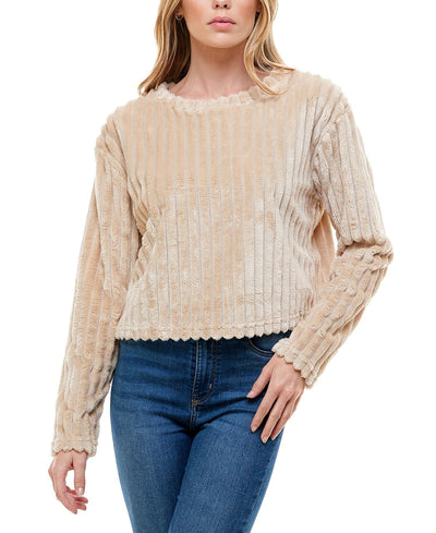 Derek Heart Juniors' Ribbed Faux-fur Top Cement