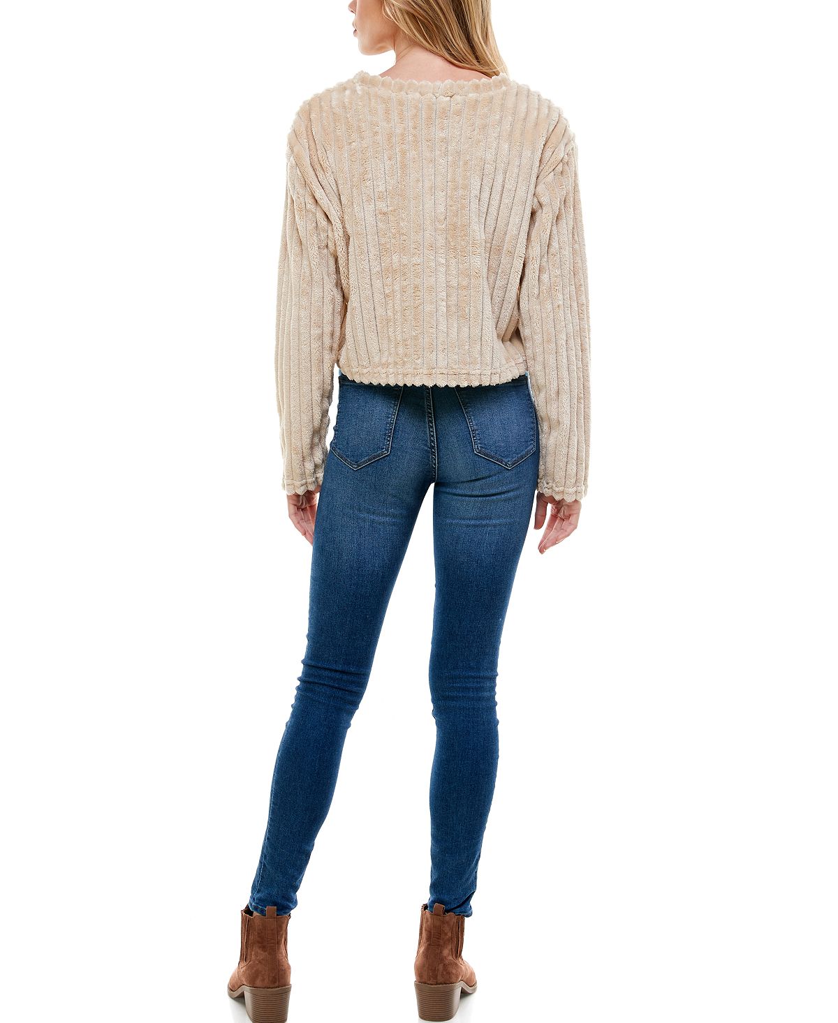 Derek Heart Juniors' Ribbed Faux-fur Top Cement