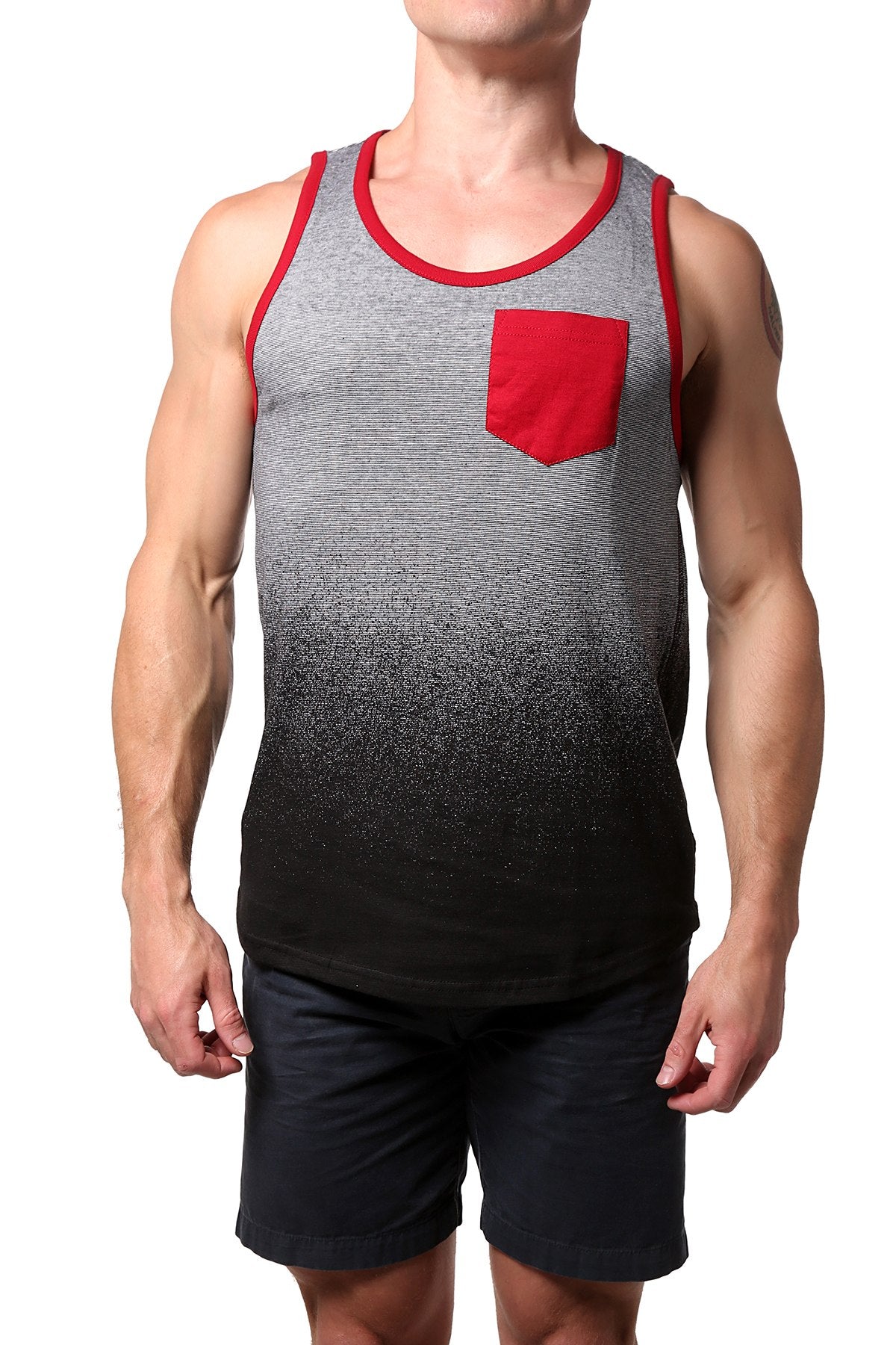Distortion Black/White Stripe Dip-Down Print Tank Top