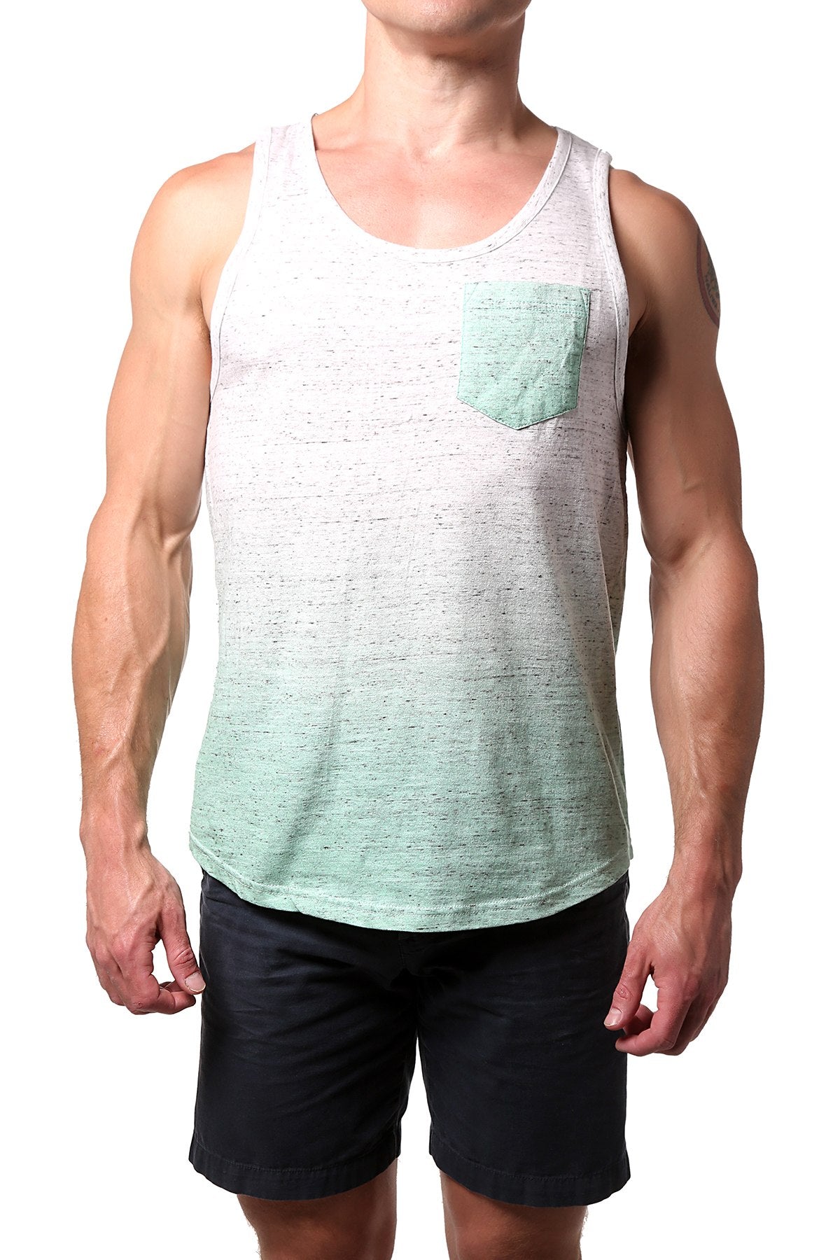 Distortion Jade/Lt.Grey Ombre Pocket Tank Top