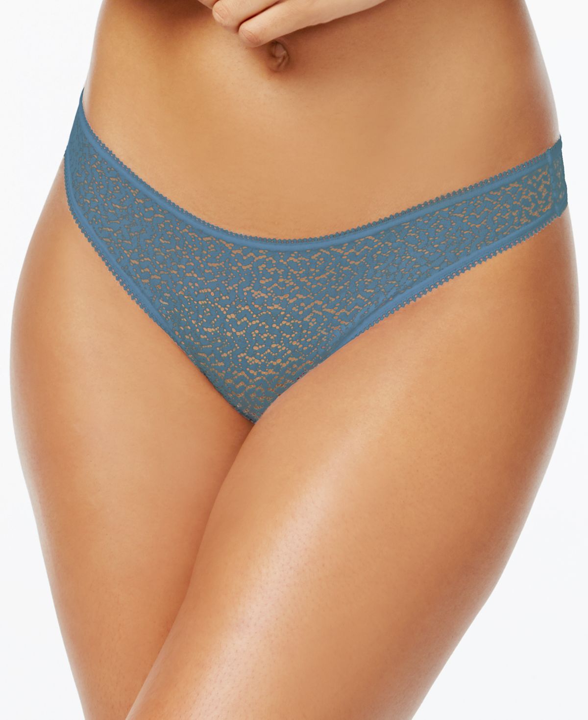 Dkny Modern Lace Satin-trim Thong Underwear Dk5013 Cadet
