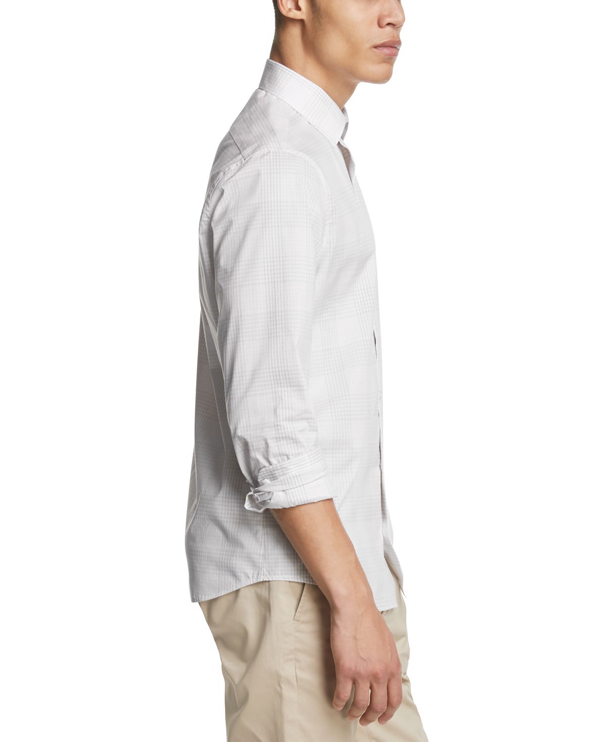 Dkny Performance Stretch Small Plaid Shirt Feather Grey