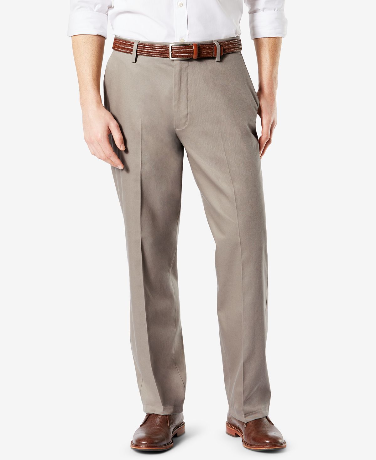 Dockers Signature Lux Cotton Relaxed Fit Pleated Creased Stretch Khaki Pants Timberwolf