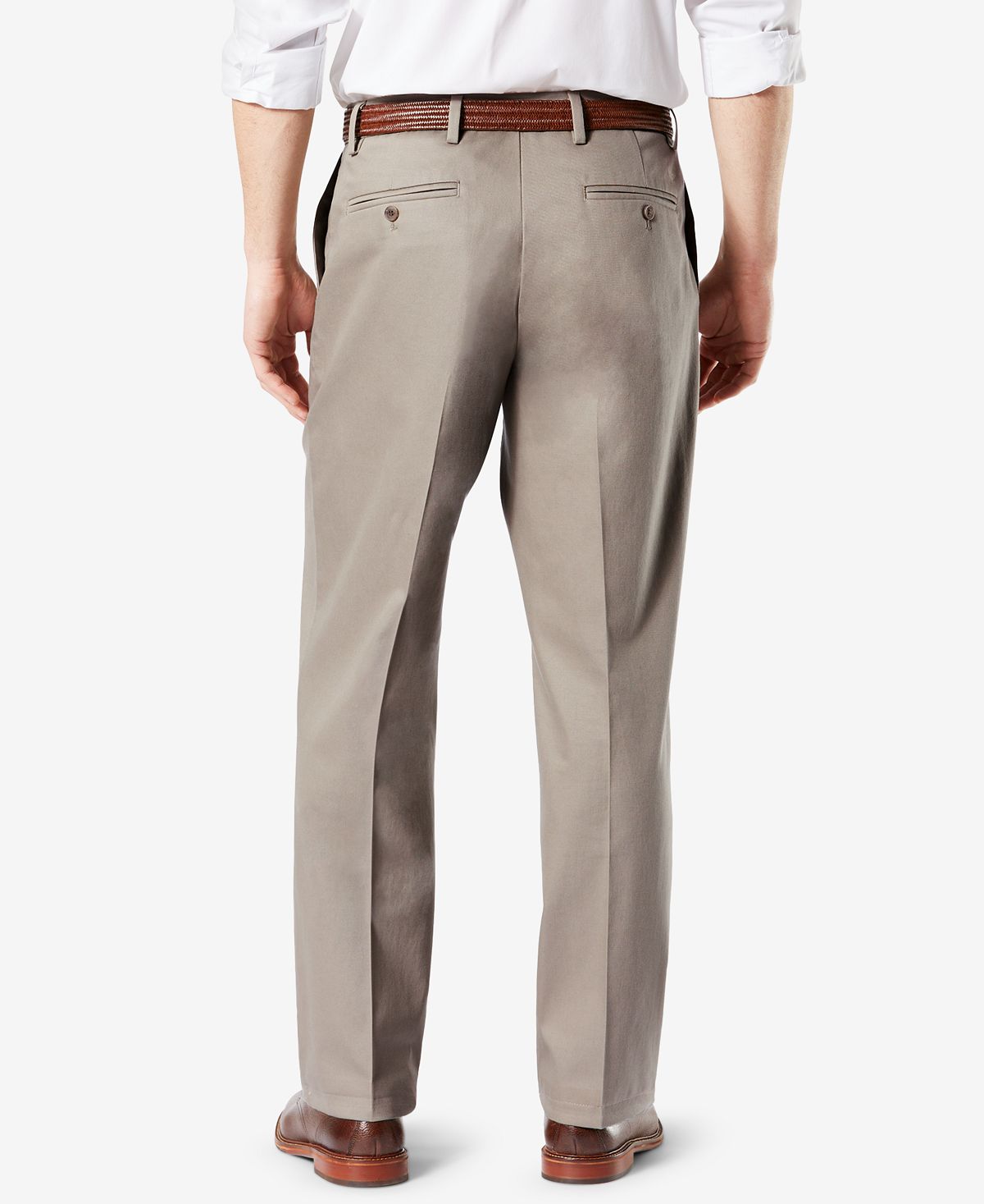 Dockers Signature Lux Cotton Relaxed Fit Pleated Creased Stretch Khaki Pants Timberwolf
