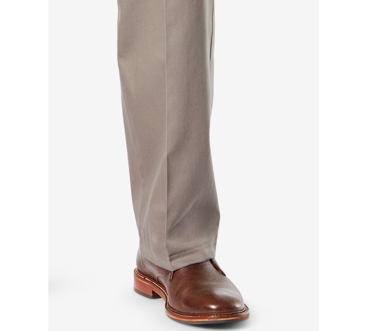Dockers Signature Lux Cotton Relaxed Fit Pleated Creased Stretch Khaki Pants Timberwolf