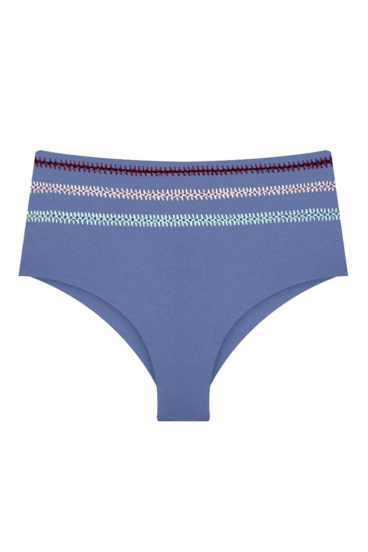 Dolce Vita Embroidered High Waist Bikini Bottom in Pigeon Blue