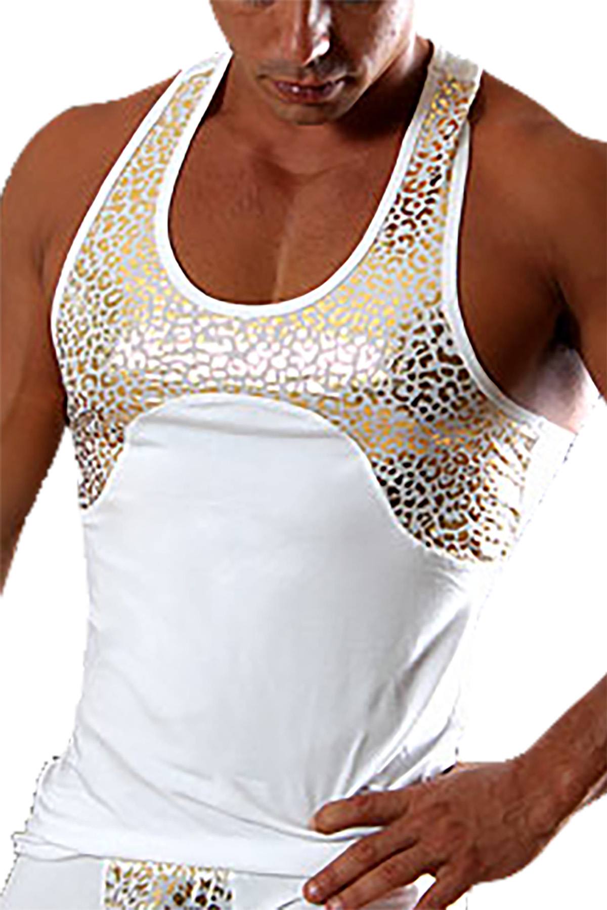 Doreanse White & Gold Reflex Leo Tank Top