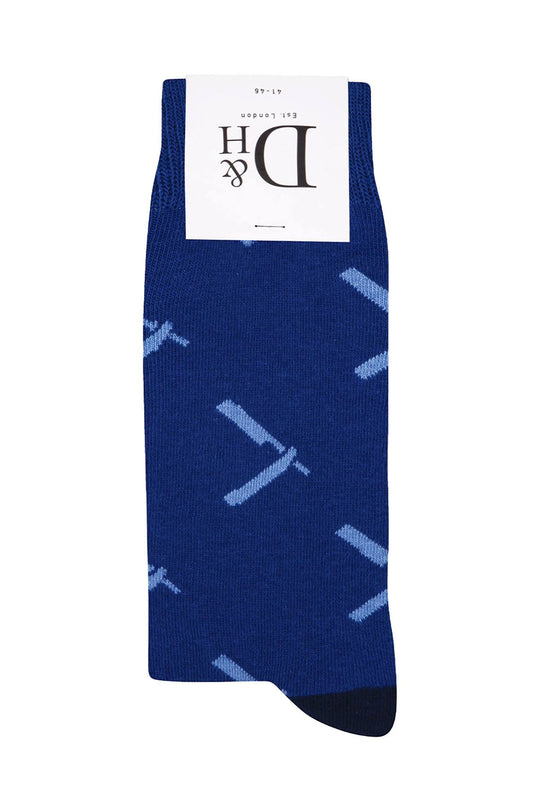Drake & Hutch Blue 'Close Shave' Crew Socks