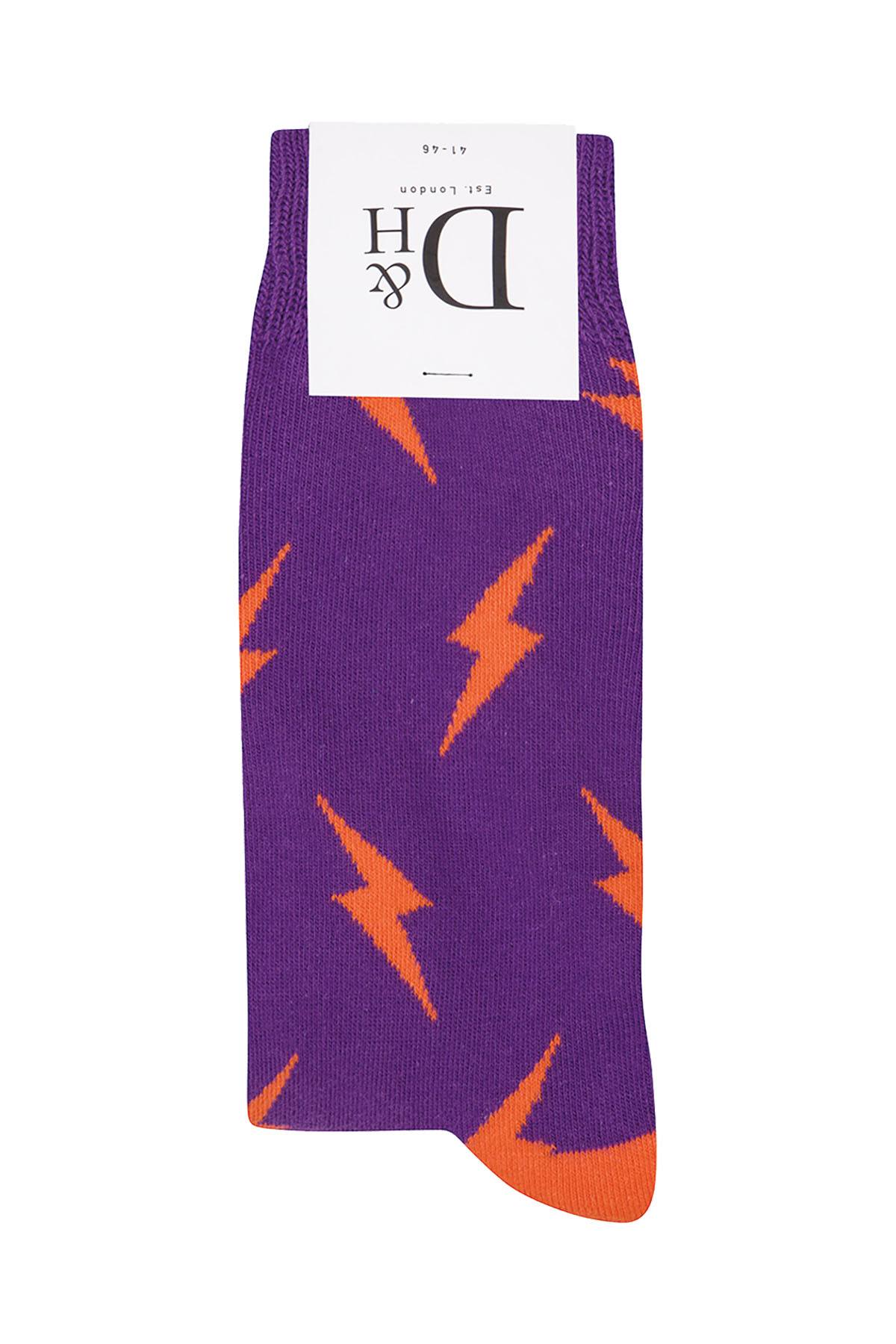 Drake & Hutch Purple/Orange Lightning Bolt Crew Socks