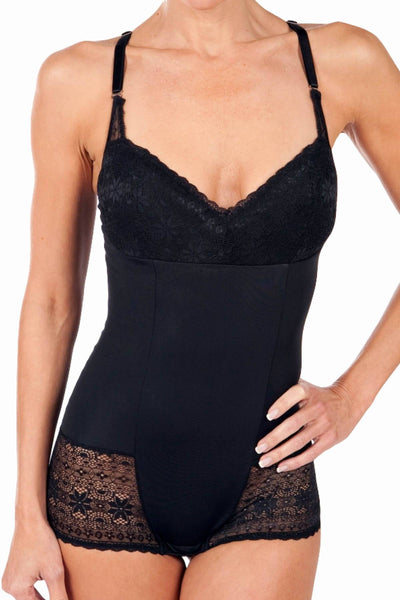 DuMi Shapewear Black Convertible-Strap Lacy Bodysuit