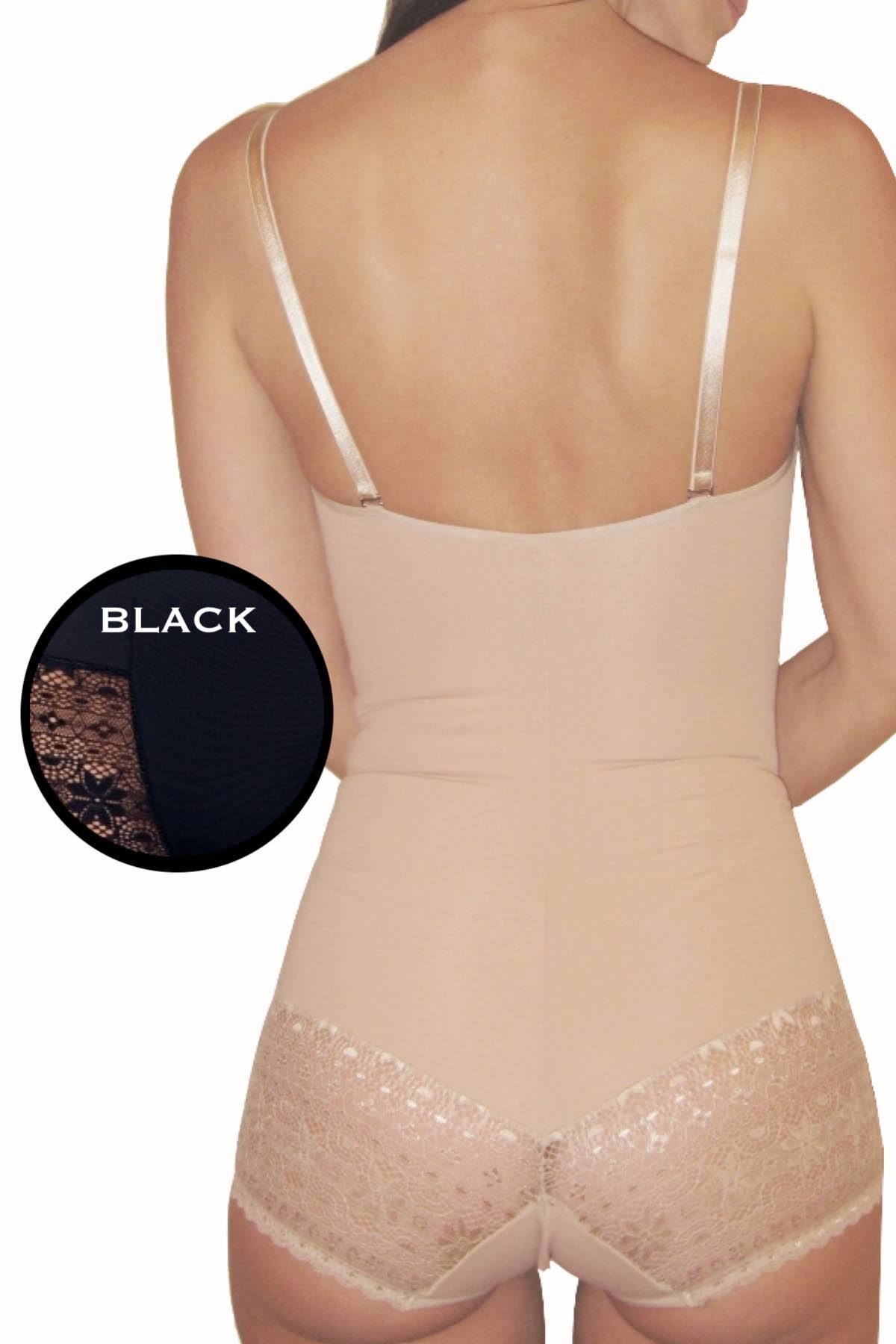 DuMi Shapewear Black Convertible-Strap Lacy Bodysuit