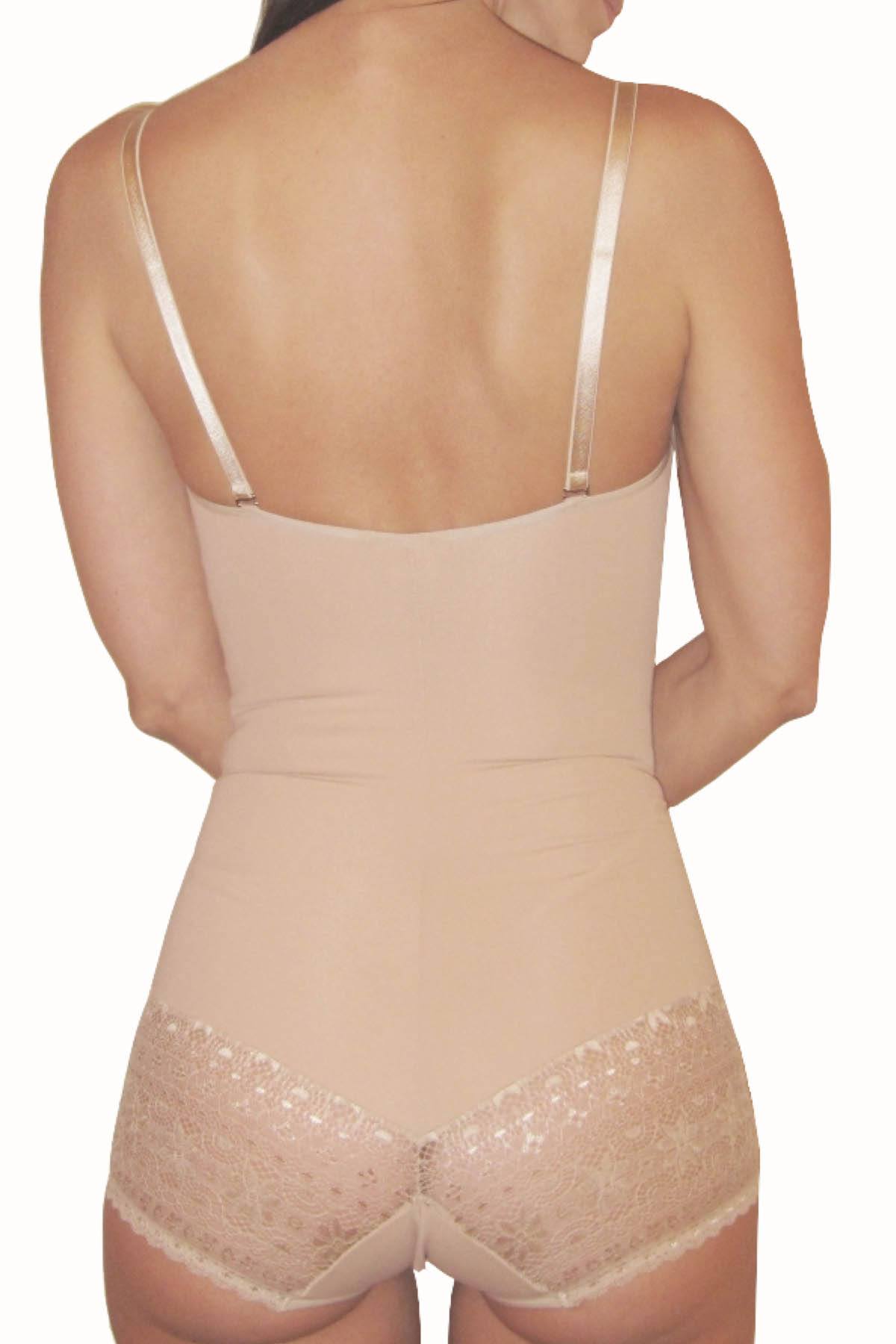 DuMi Shapewear Taupe Convertible-Strap Lacy Bodysuit