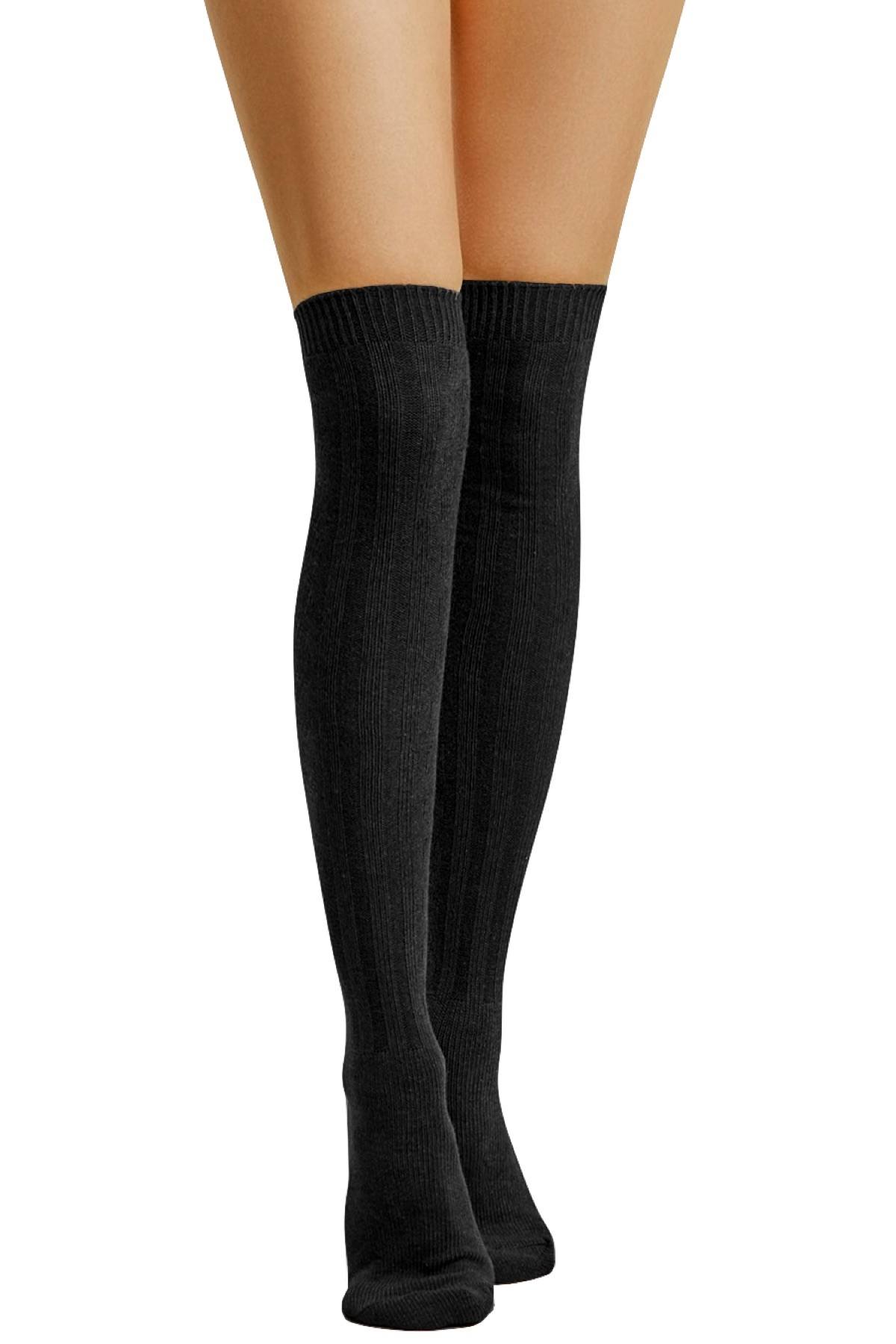 ET TU Black Cable Over The Knee Socks