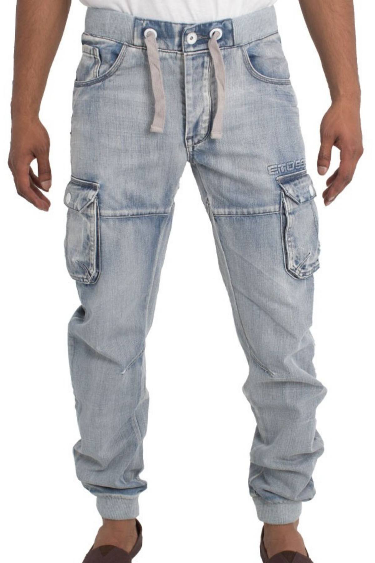 ETO Jeans Blue Bleach-Wash Rib-Cuff Combat Jean