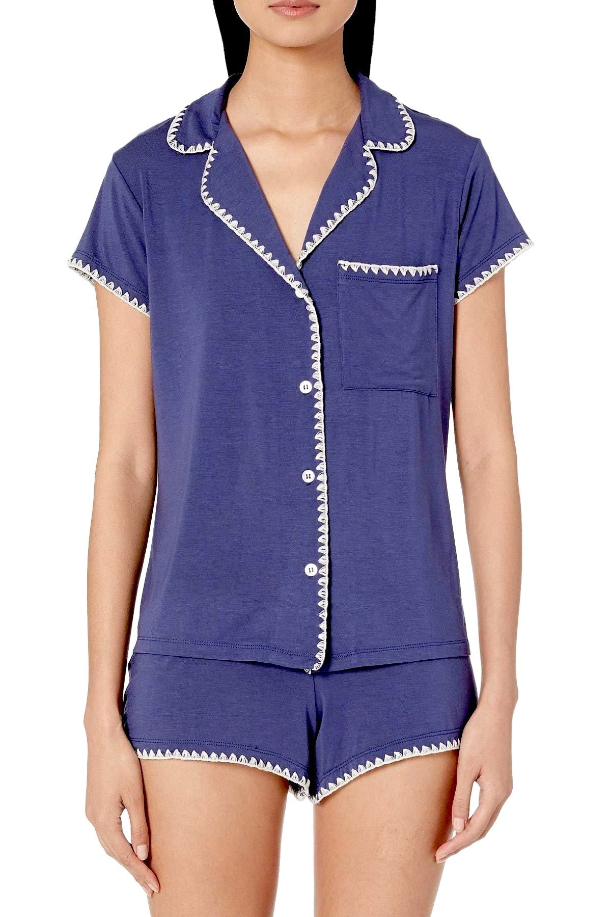 Eberjey Crown Blue / Nude Tint Frida Whip Stitch Short Modal Pj Set