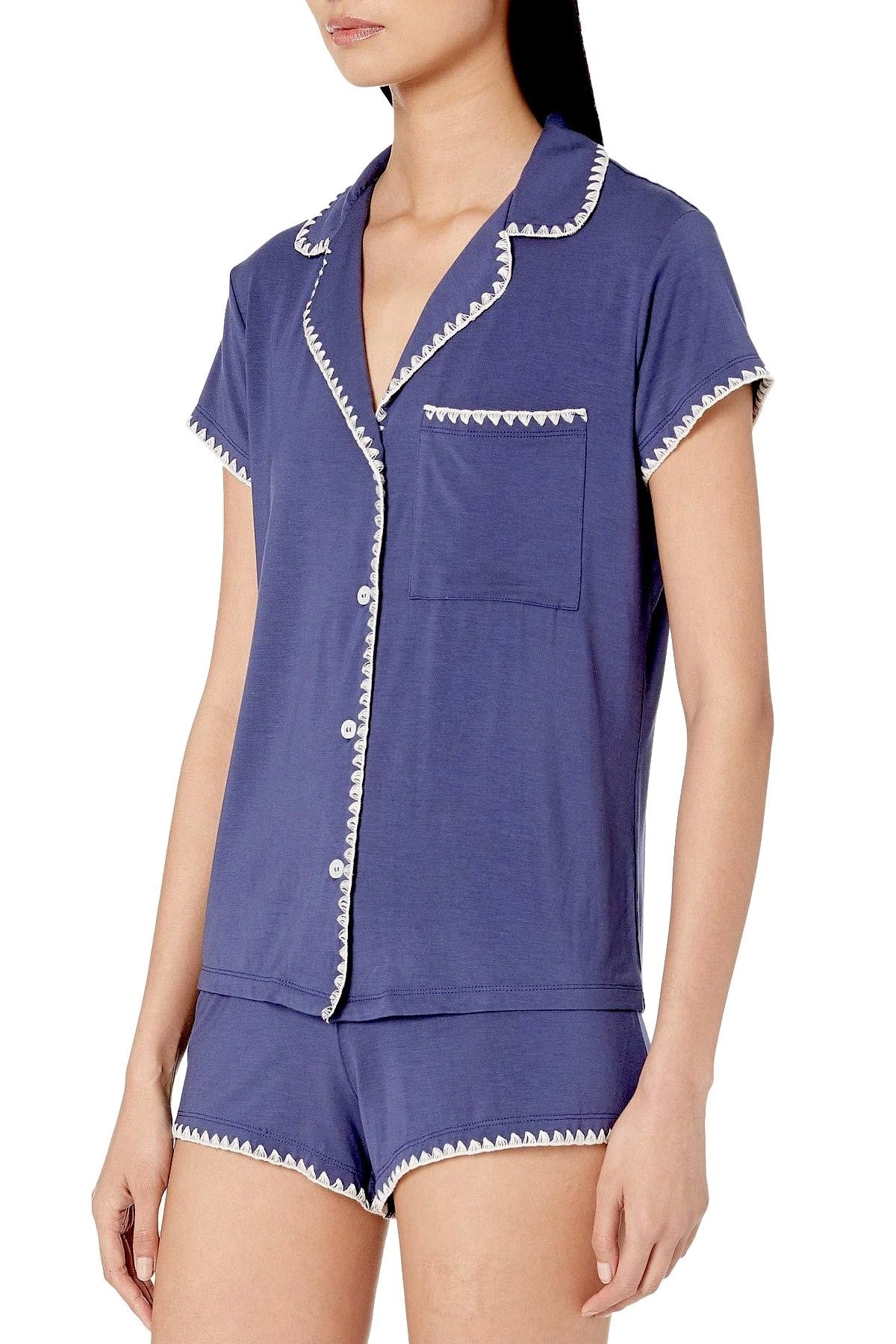 Eberjey Crown Blue / Nude Tint Frida Whip Stitch Short Modal Pj Set