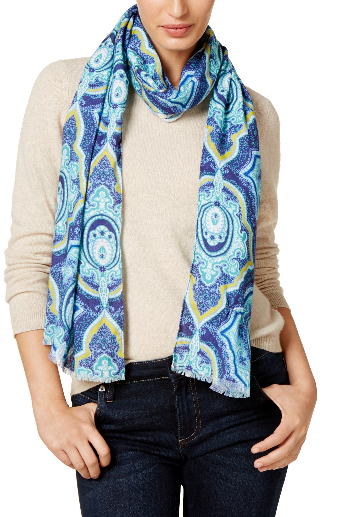 Echo Blue/Multi Paisley Oblong Wrap / Scarf