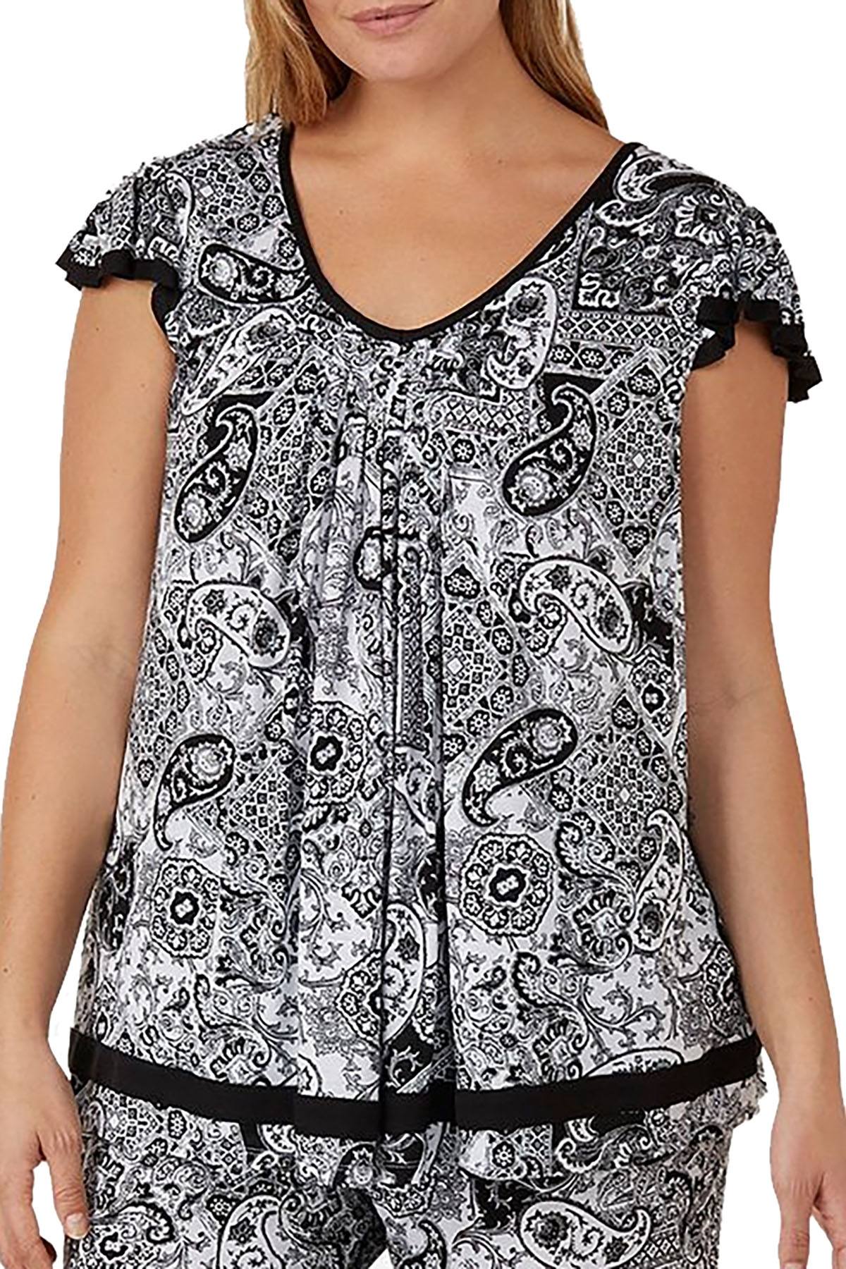 Ellen Tracy PLUS Yours To Love Short Sleeve Top in White Grid