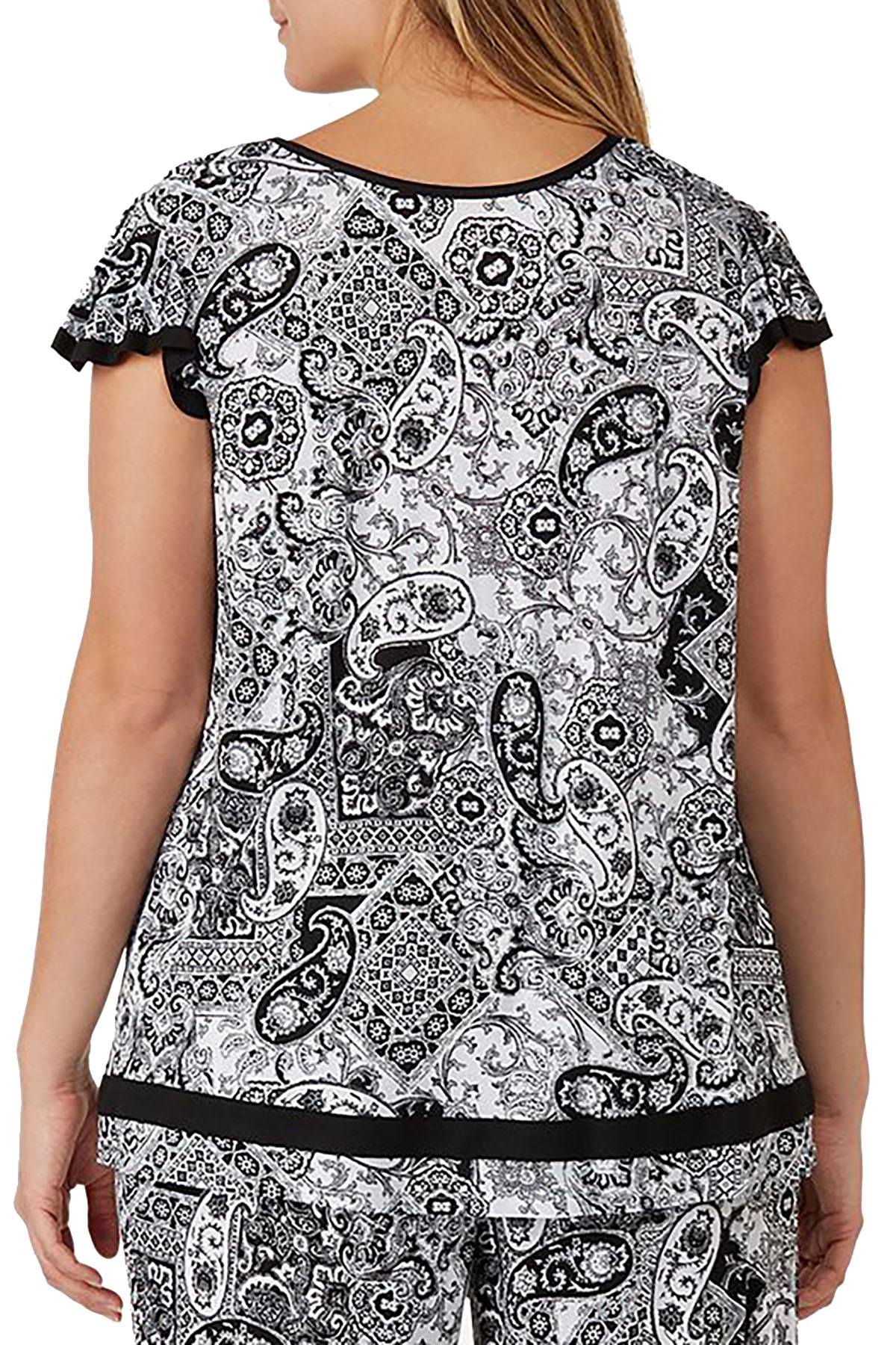 Ellen Tracy PLUS Yours To Love Short Sleeve Top in White Grid