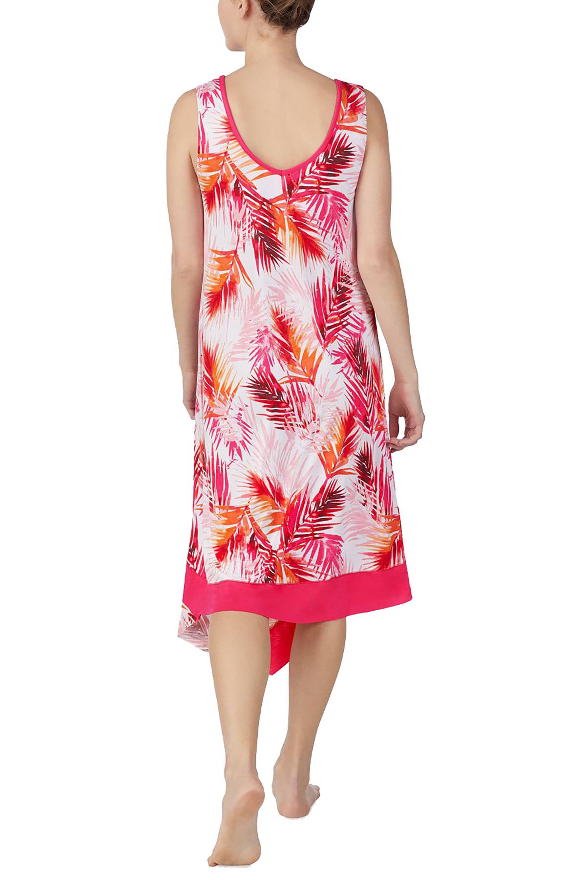 Ellen Tracy Printed Asymmetrical Midi Nightgown in White/Pink