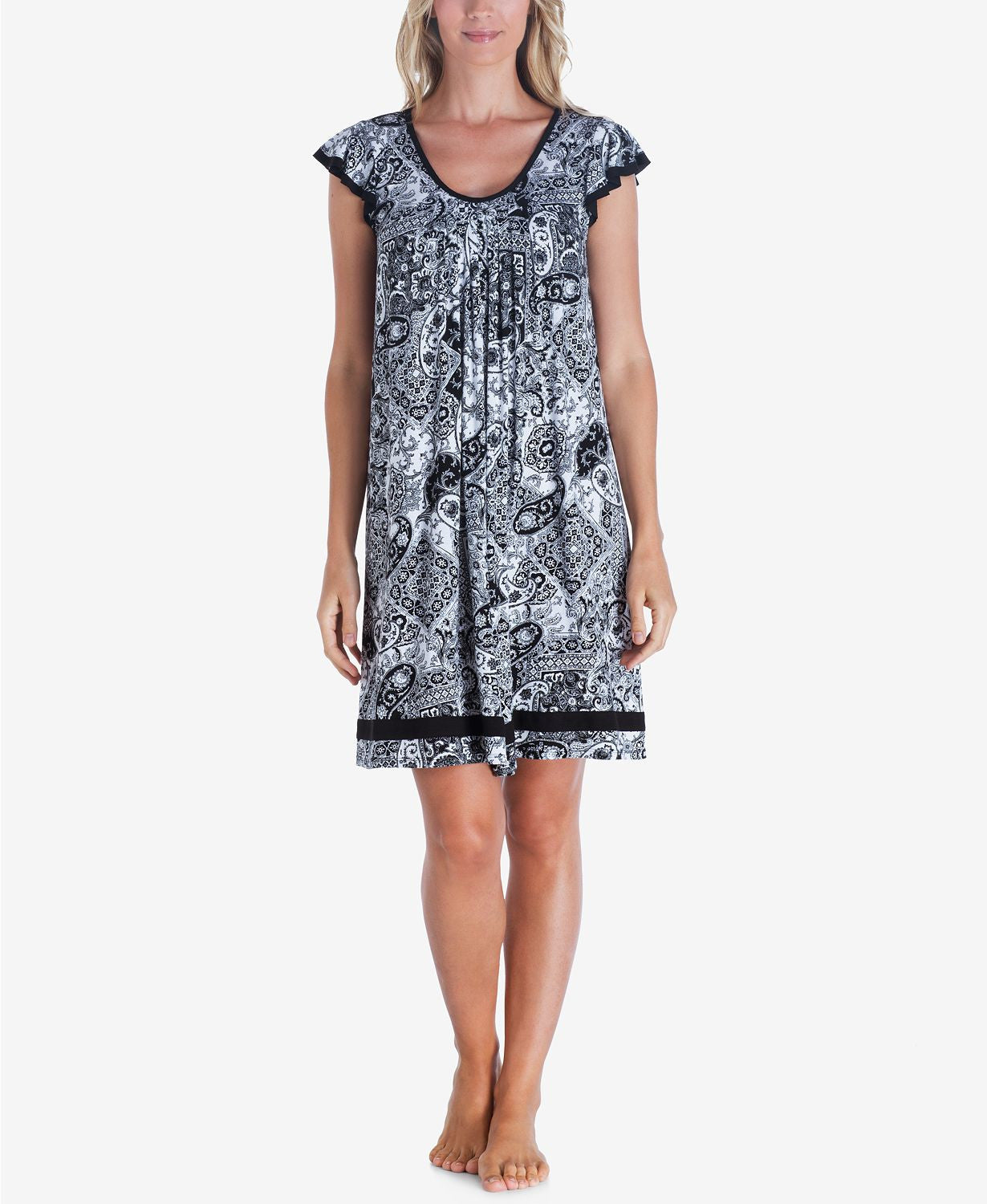 Ellen Tracy Yours To Love Short Sleeve Nightgown in White Grid