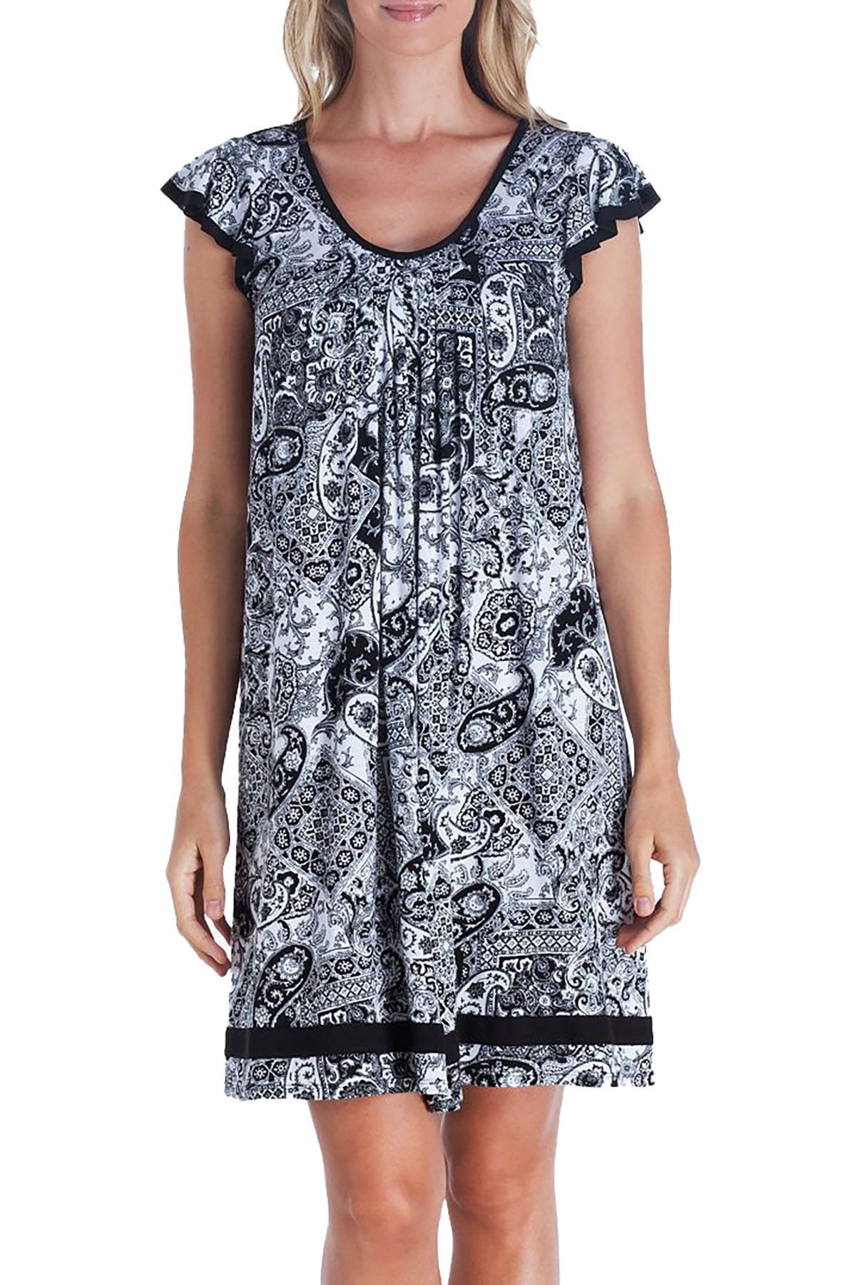 Ellen Tracy Yours To Love Short Sleeve Nightgown in White Grid