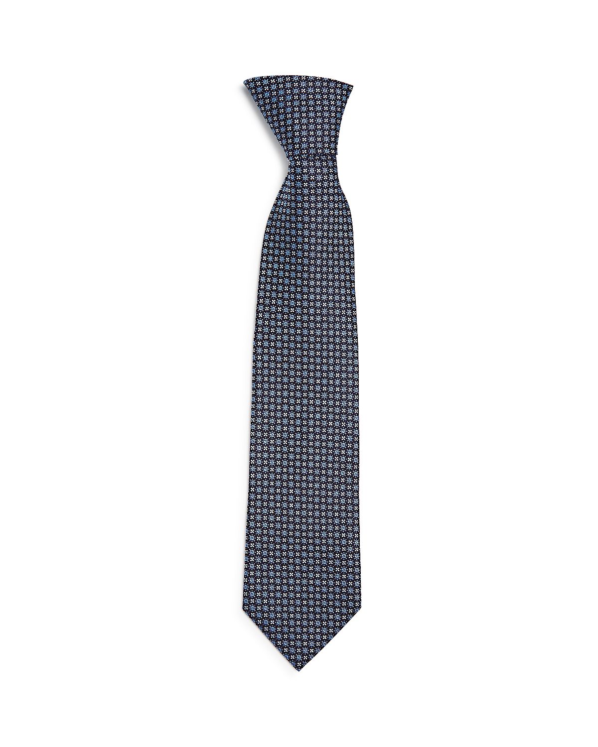 Ermenegildo Zegna Neat Floral Grid Silk Classic Tie Blue Fan