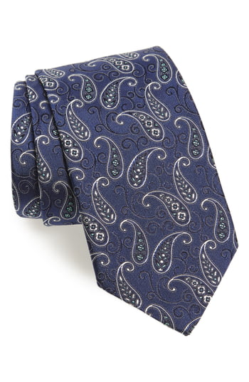 Eton Men's Paisley Silk Tie Blue