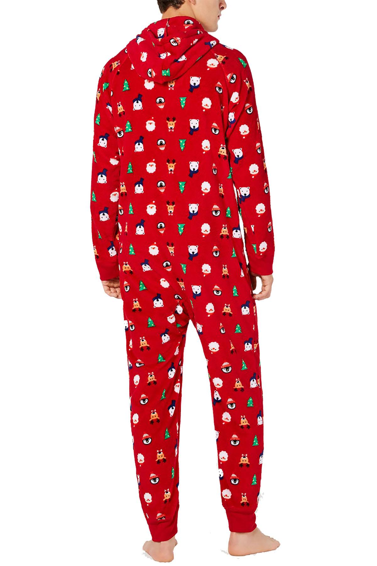 Family PJs Men Hooded Onesie Pajama in Santa and Friends