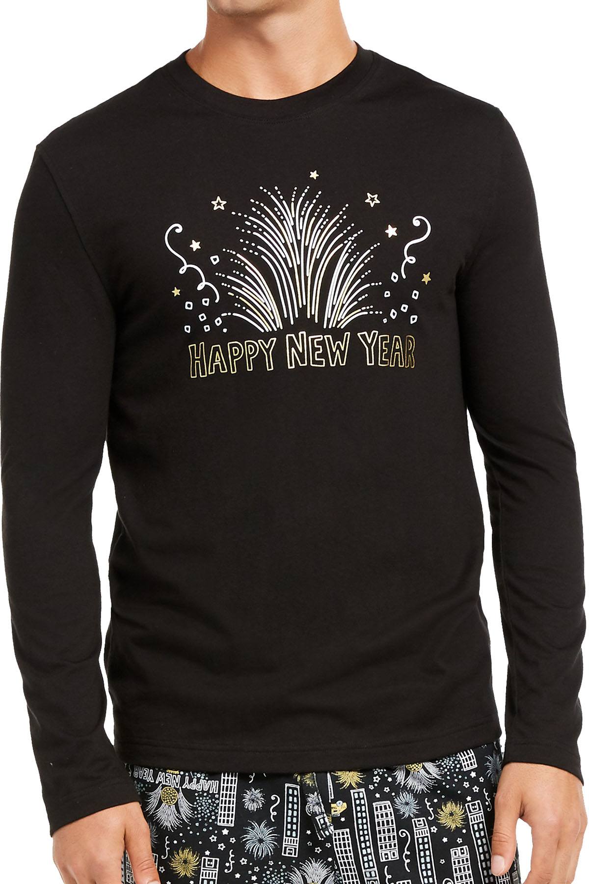 Family PJs Men New Year Pajama Set in Black