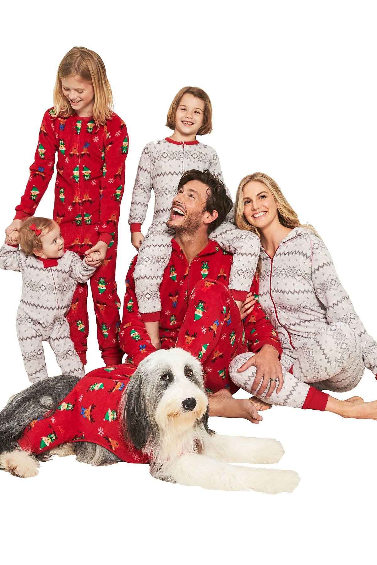 Family PJs Men Red Elf-Printed Hooded Pajama Onesie