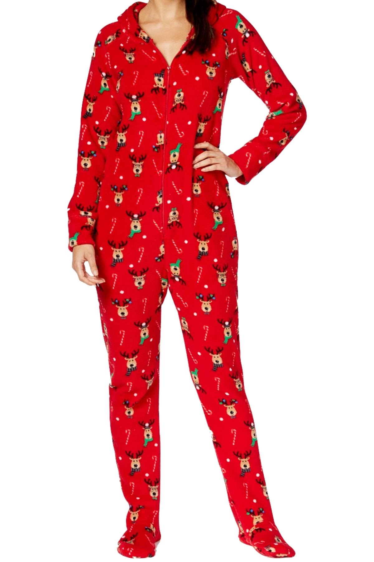Family PJs Red/Reindeer Holiday Hooded/Footed Pajama Jumpsuit
