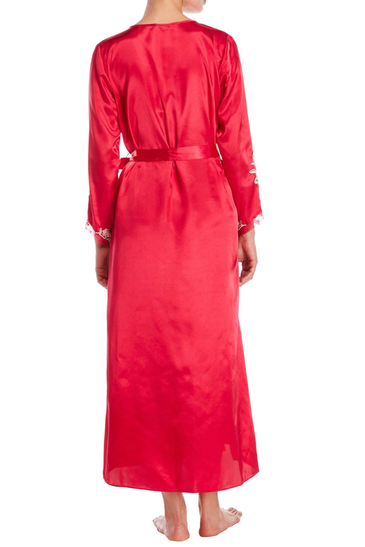 Flora By Flora Nikrooz Crimson Lace Trim Stella Charmeuse Long Robe