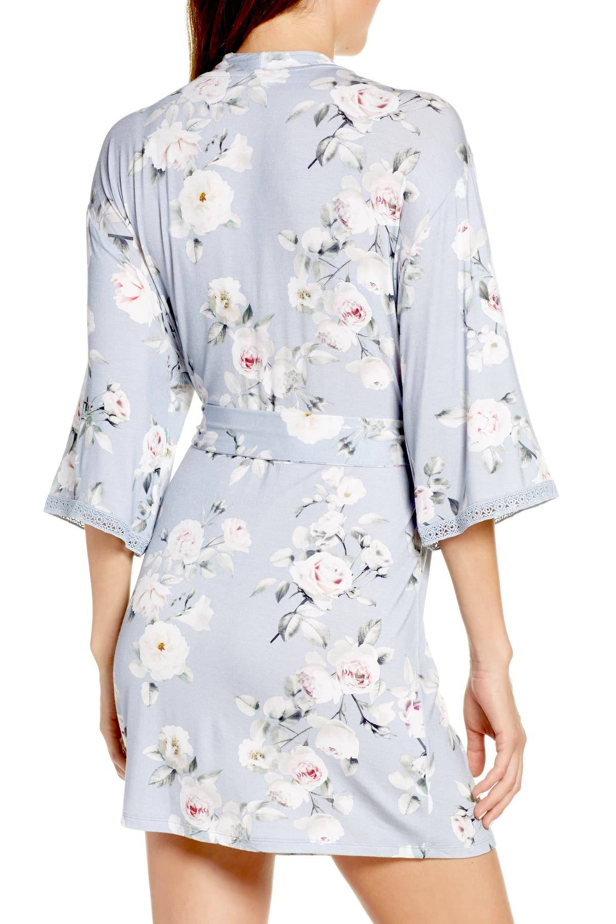 Flora Nikrooz Gray Lucca Floral Knit Kimono Wrap Robe