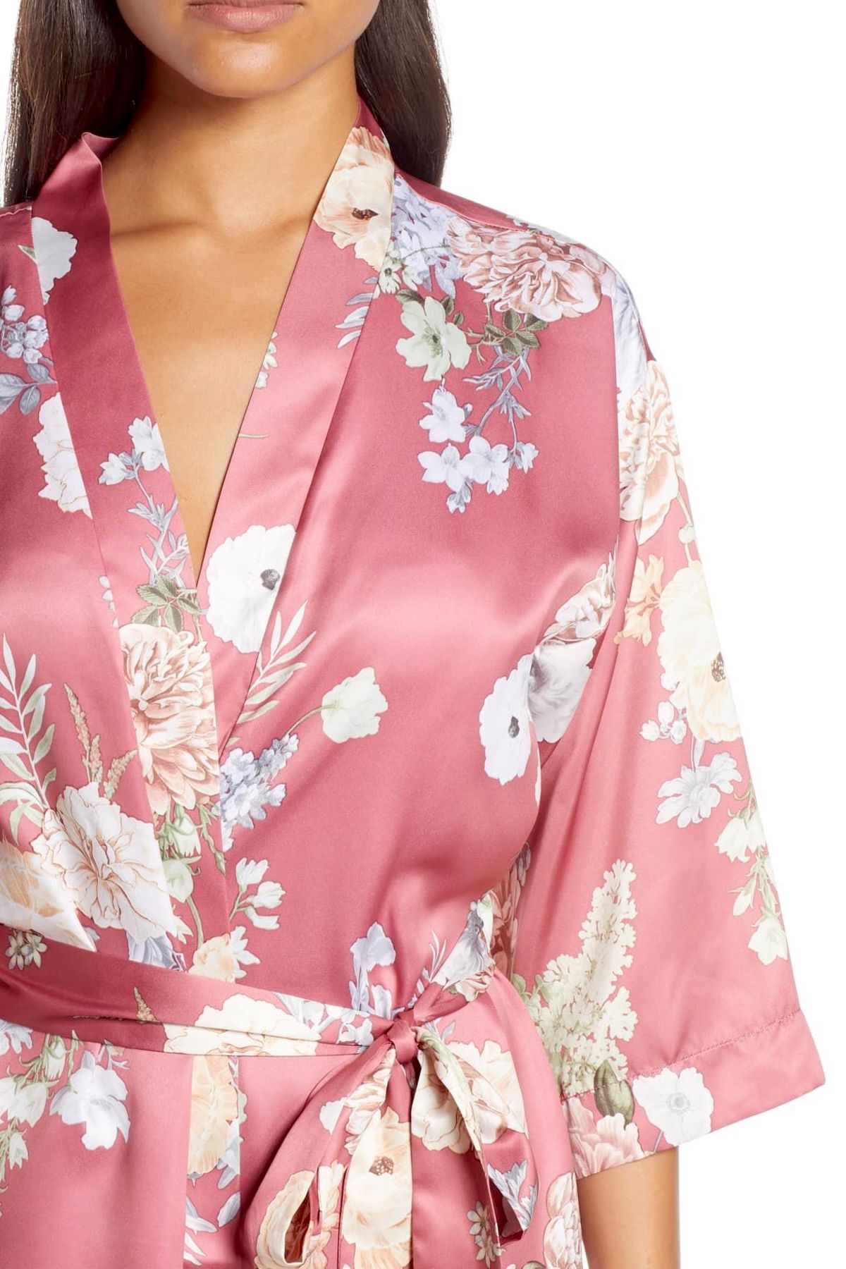 Flora Nikrooz Rosewater Arisa Floral Print Kimono Wrap Robe