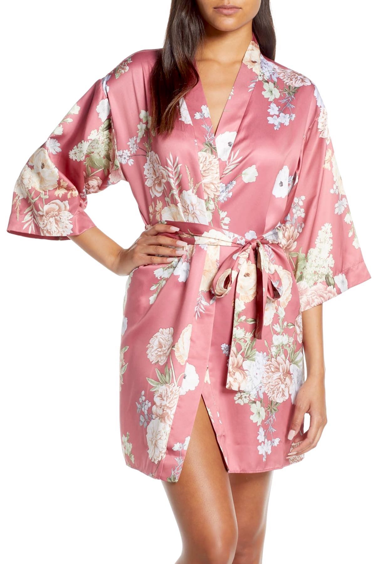 Flora Nikrooz Rosewater Arisa Floral Print Kimono Wrap Robe