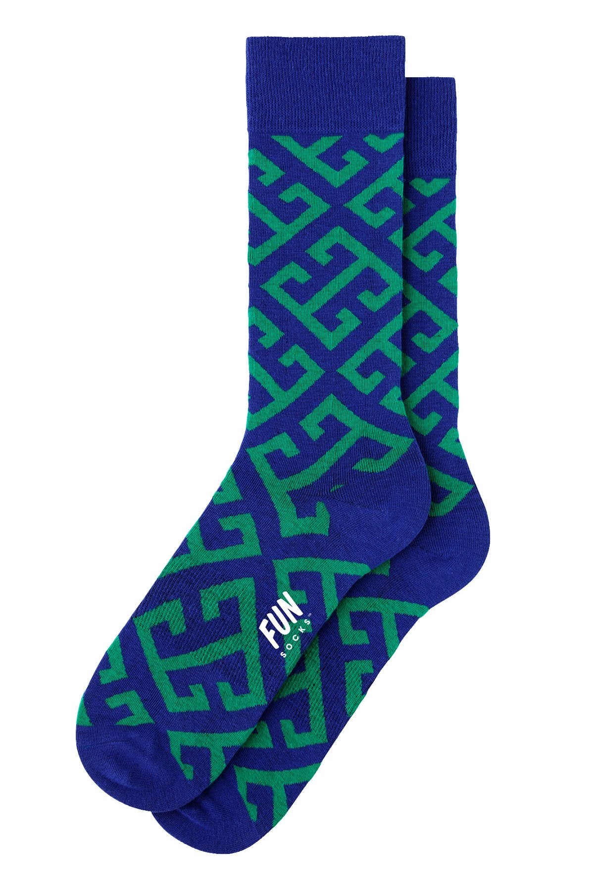 Fun Socks Blue/Green Key Geo Crew Socks