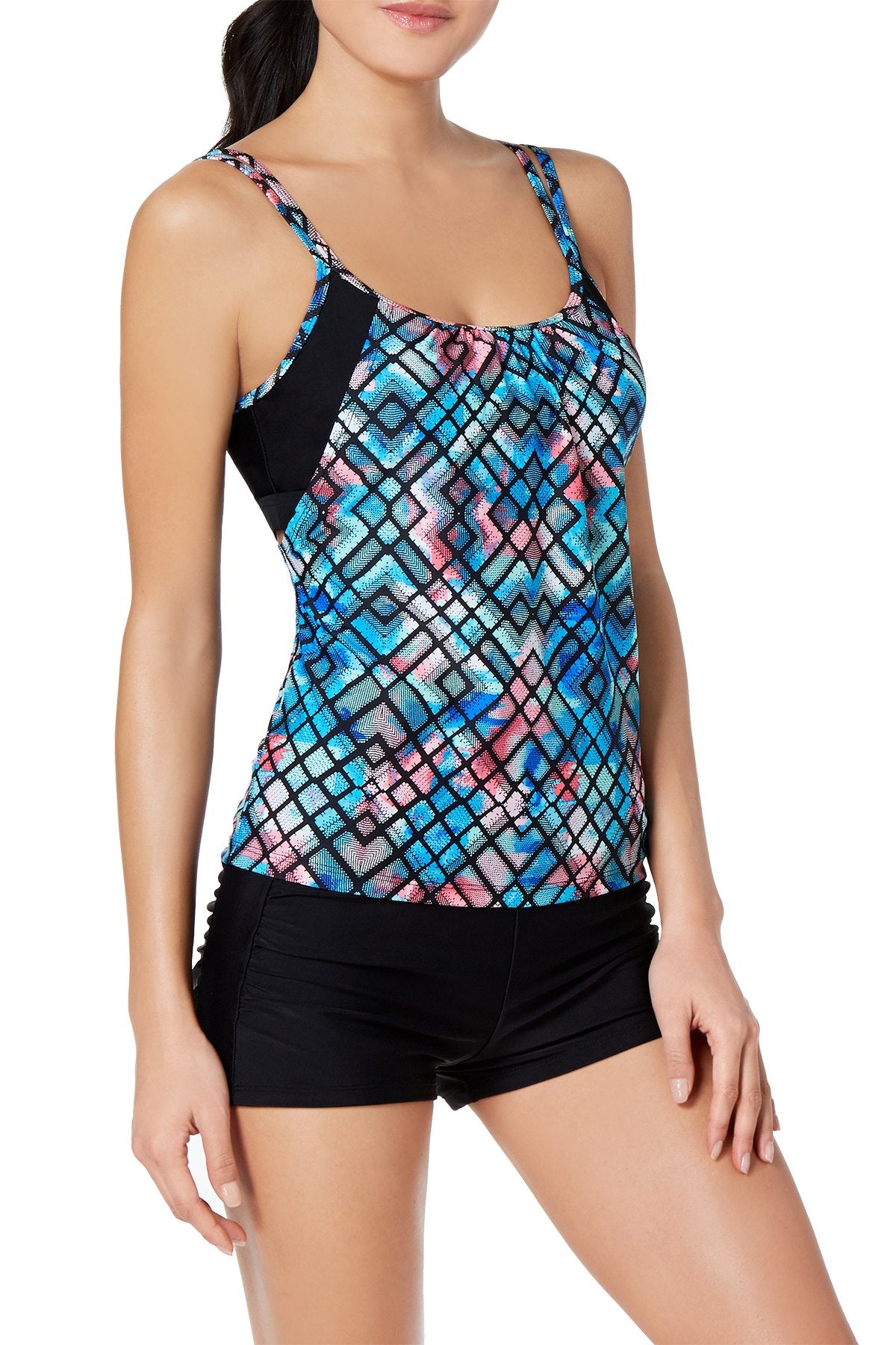 GO by Gossip Royal/Multi 'Light the Way' Layered Tankini Top