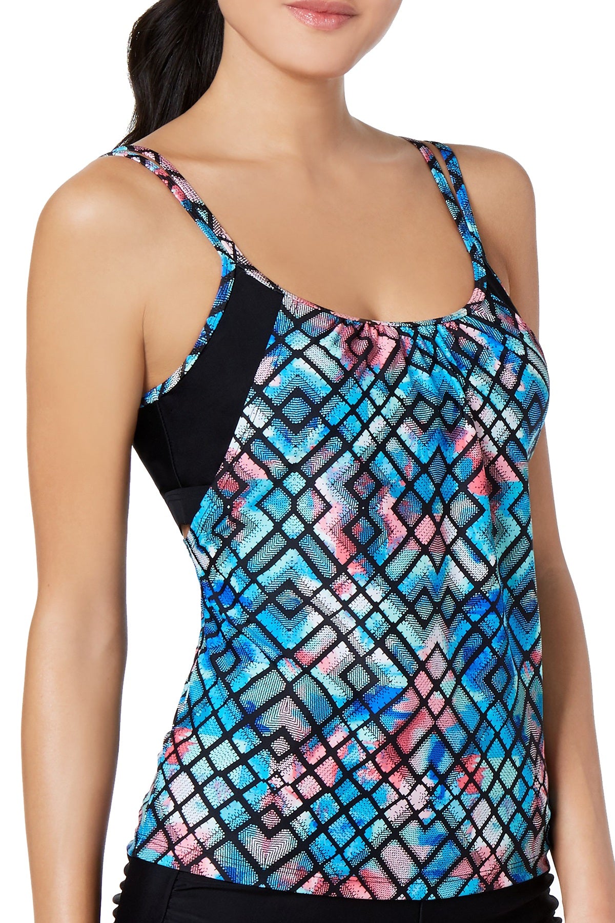 GO by Gossip Royal/Multi 'Light the Way' Layered Tankini Top
