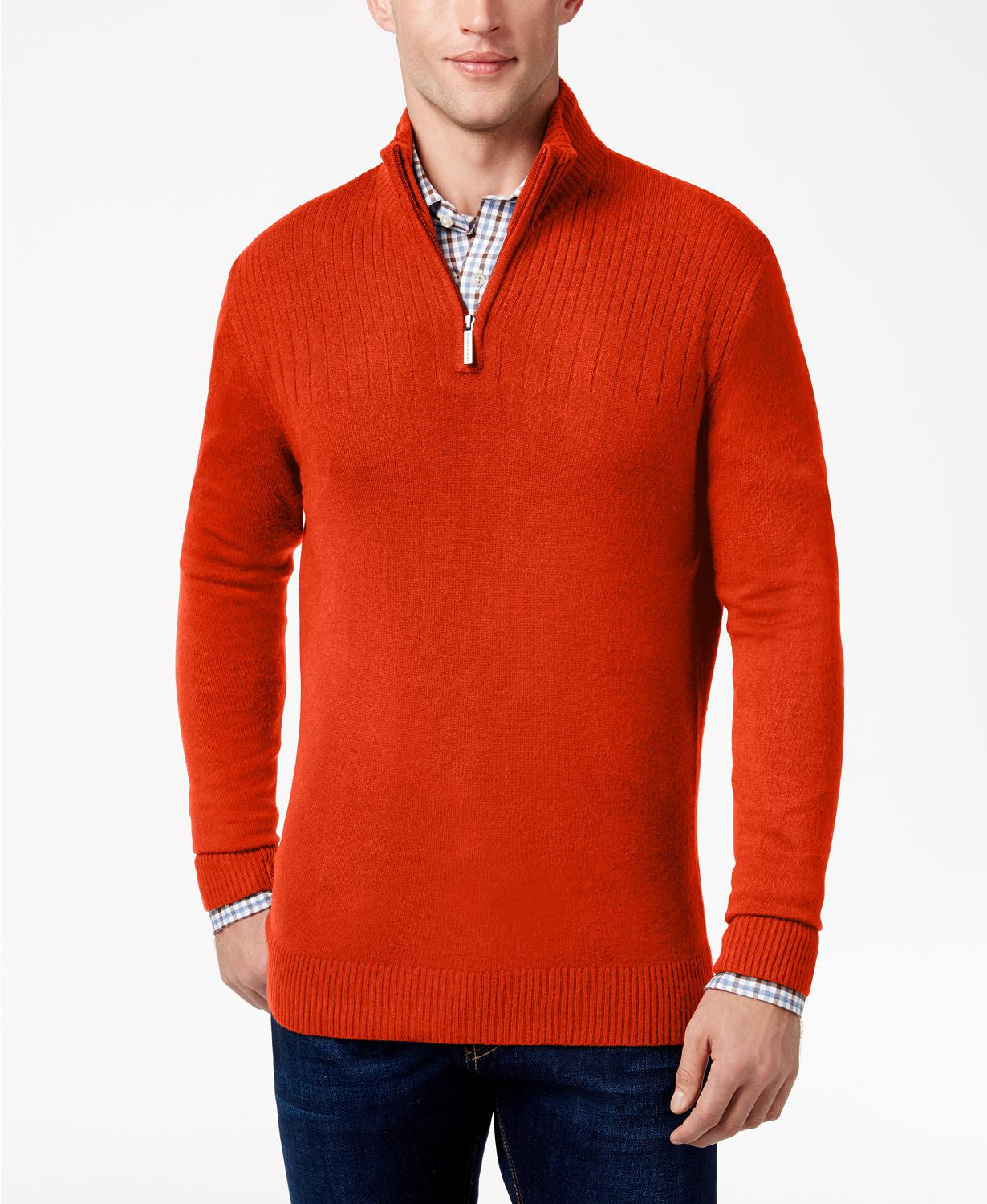Geoffrey Beene Big & Tall Quarter Zip Sweater Rust