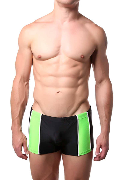Go Softwear Black/Lime Tropix Pouch-Enhancer Square-Cut Swim Brief