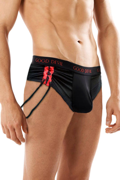 Good Devil Convertible Tassel Brief in Black/Red