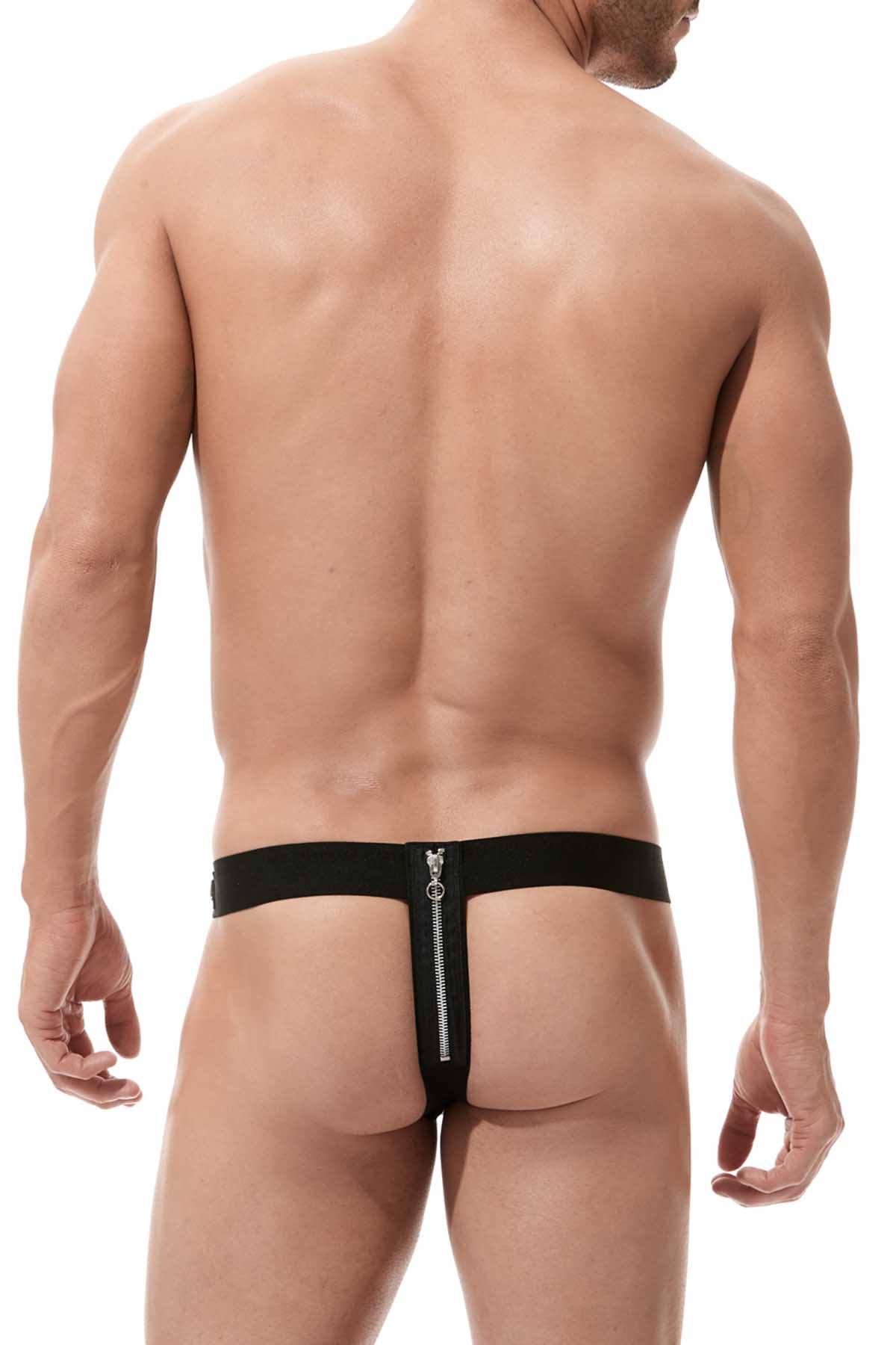 Gregg Homme Black Unzip Leather Waist-Harness Thong